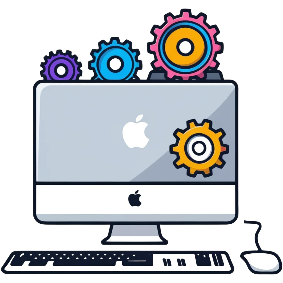 iMac computer with colorful gears on the screen emoji