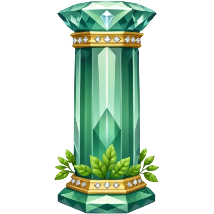 generate beautiful greek crystal pillar intricate front view more beautiful with greenery wrapping around the pillar make the pillar made of diamond emoji