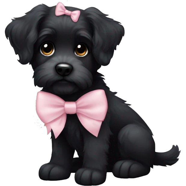 scruffy black puppy light pink bow   emoji