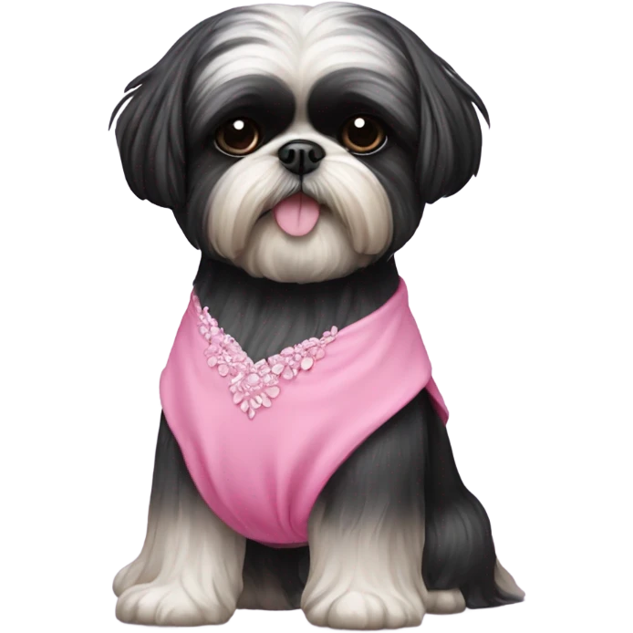 Black Shih tzu wearing a pink dress emoji