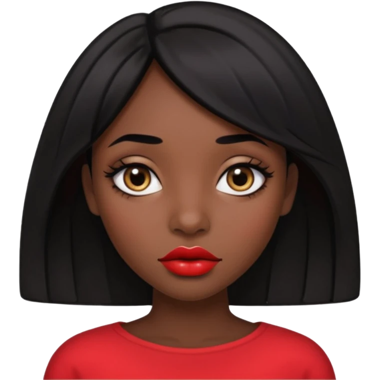 Dark skin gurl with black hair, big lips m, dark brown eye, octagon face shape and chinky eyes no red lipstick  emoji