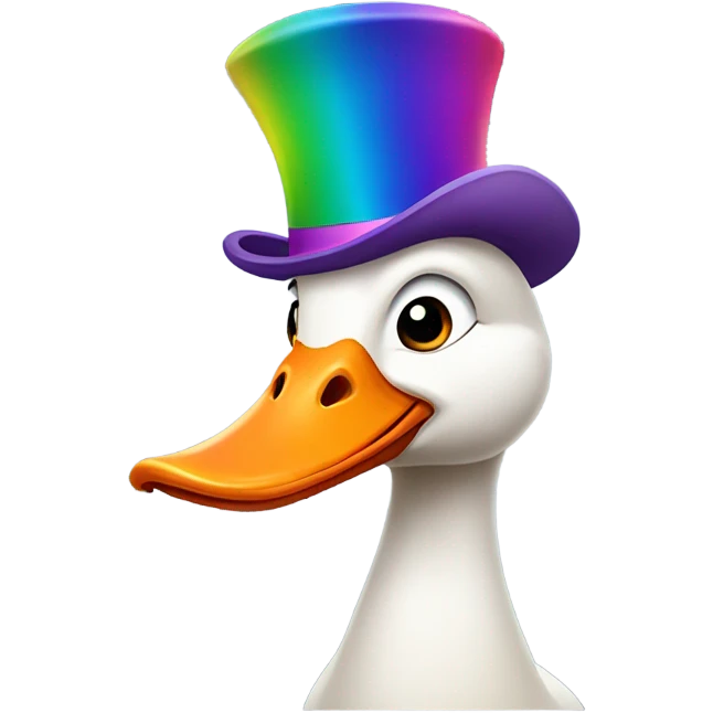 A silly goose wearing a rainbow hat emoji