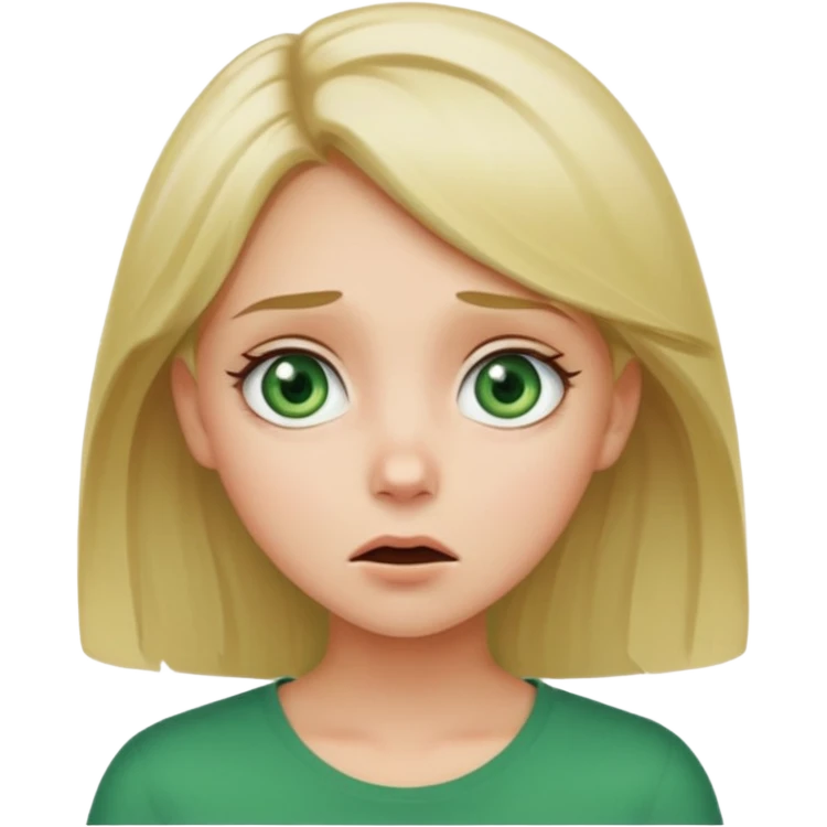 A cute girl with green eyes and semi blond hair with her jaw dropped so low like she is so surprised and confused  emoji