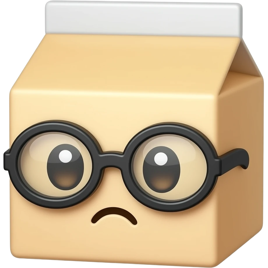 Kawaii juice box with a monocle and a suspicious look emoji