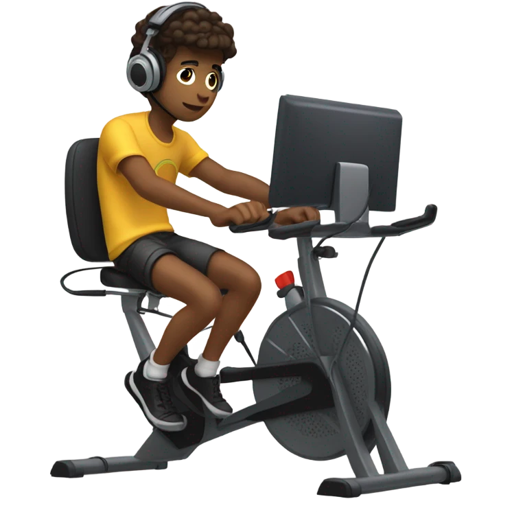Peddle powered gaming computer driven by a teenage boy  emoji