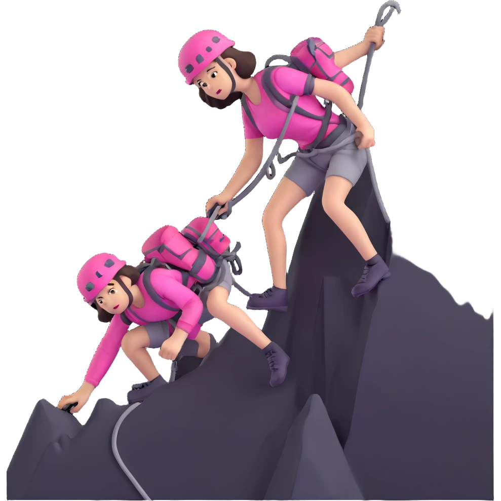 woman in pink clothes mountain climbing emoji