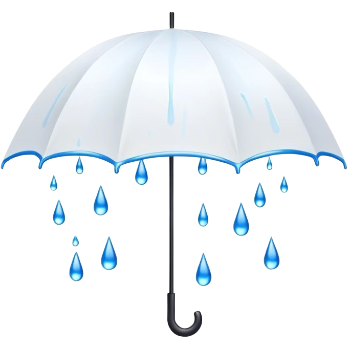 Cinematic realistic emojis in the form of a white umbrella dripping with blue raindrops emoji