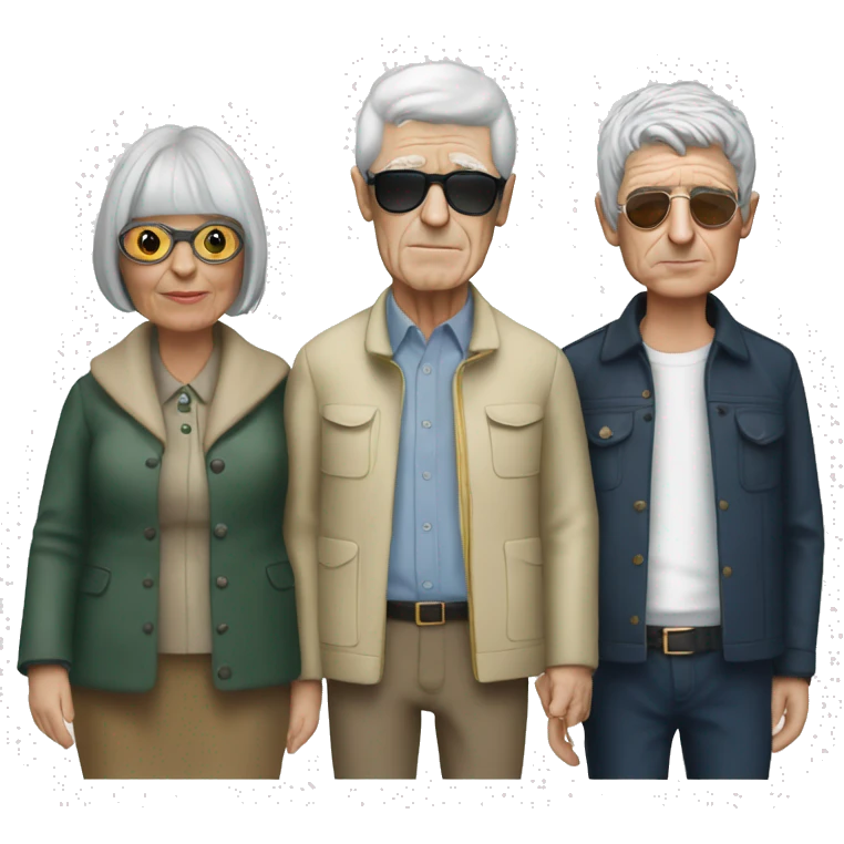 elderly gathering with 3 woman and noel gallagher emoji