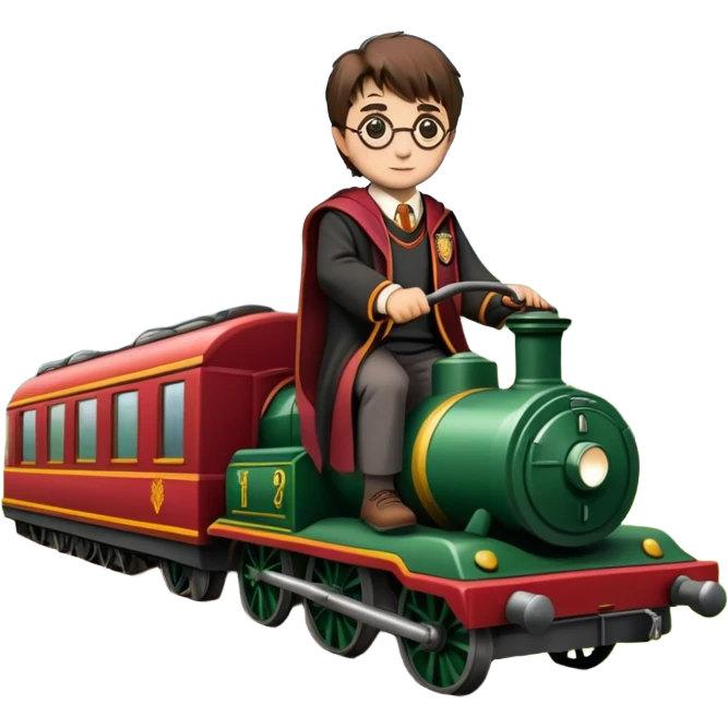 Harry Potter mowing the lawn on the Hogwarts Express train emoji