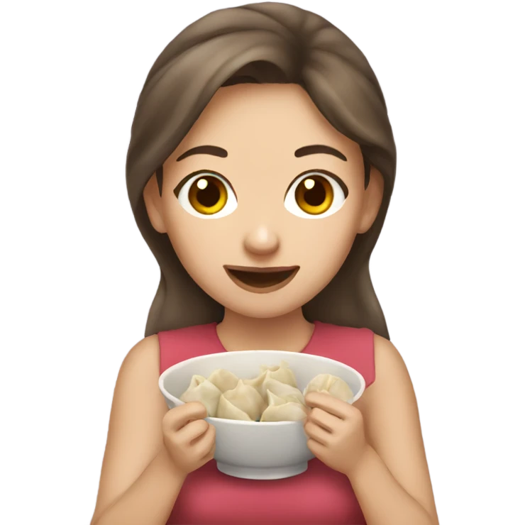 Brown hair Girl eating dumplings emoji