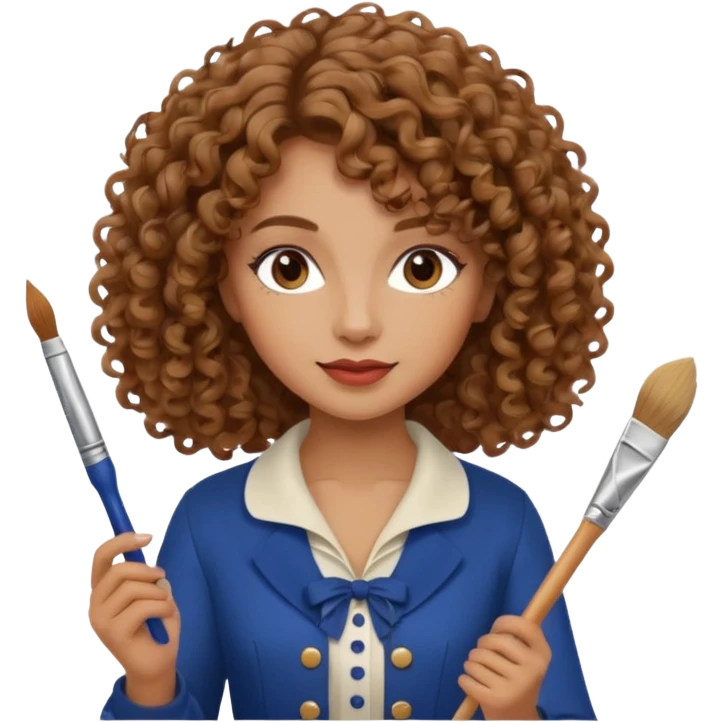 Woman with curly hair and tan/light brown skin dressed in French Parisian outfit holding a paintbrush.  emoji