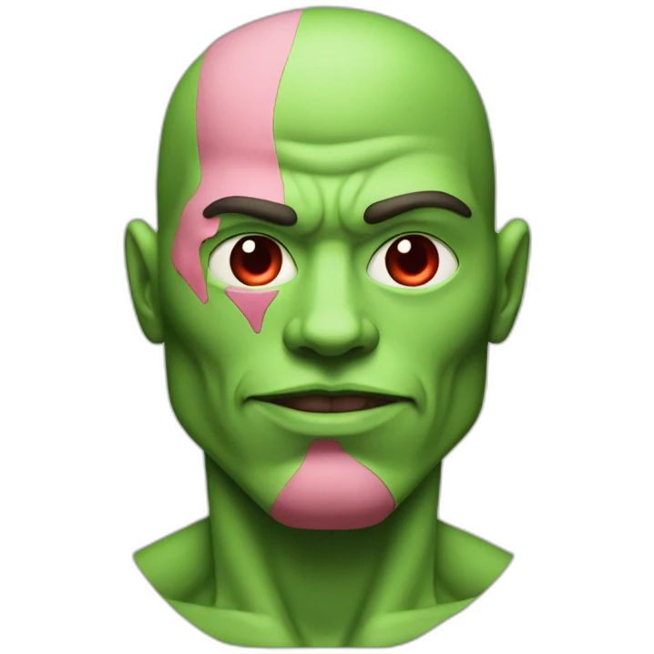 Muscle man a green humanoid With red pinkish eyes emoji