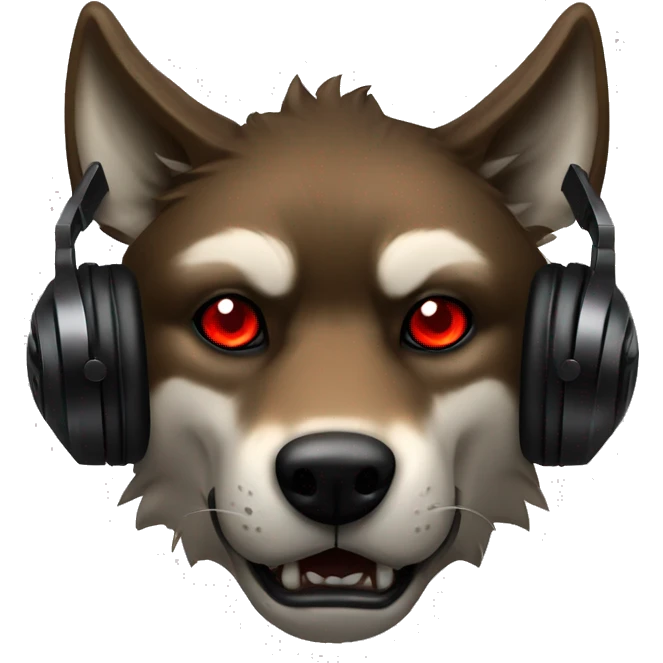 big badass brown wolf with red eyes and a black gaming headset  emoji