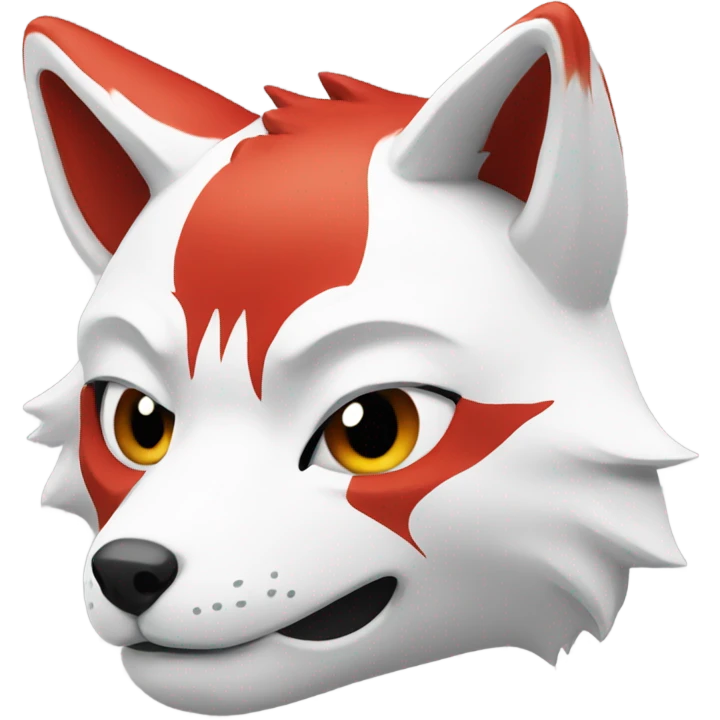 Kitsune head, red and white, sad face emoji