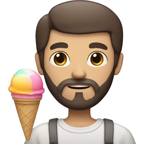 A white guy with dark hair and beard holding a sherbet ice cream emoji