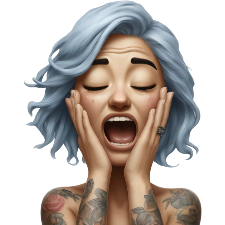 Hyper Realistic Beautiful tattooed woman crying and reaching her arms out emoji