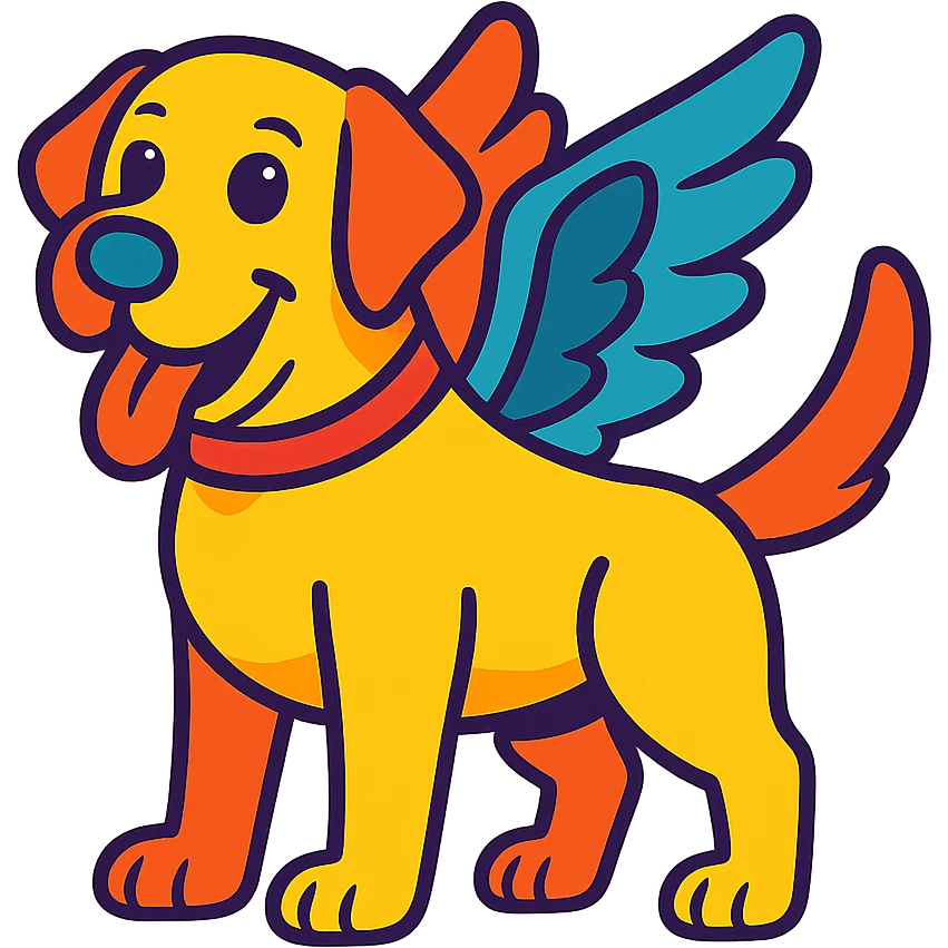 colorful cartoon style labrador with wings emoji