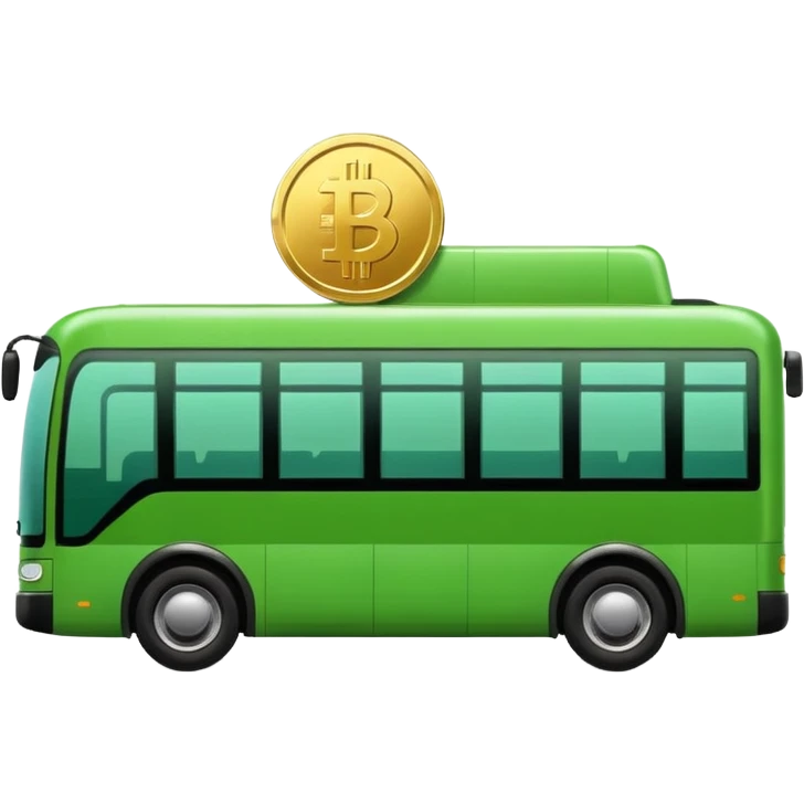 green electric bus with big gold coin displaying 0€ emoji