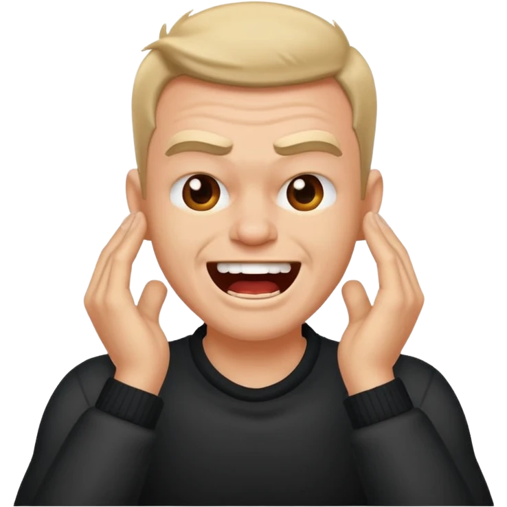 angry but laughing guy with his hands on his neck  emoji
