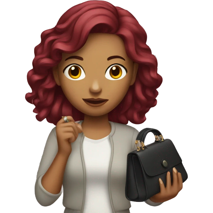 girl with burgundy hair holding purse in her hand emoji