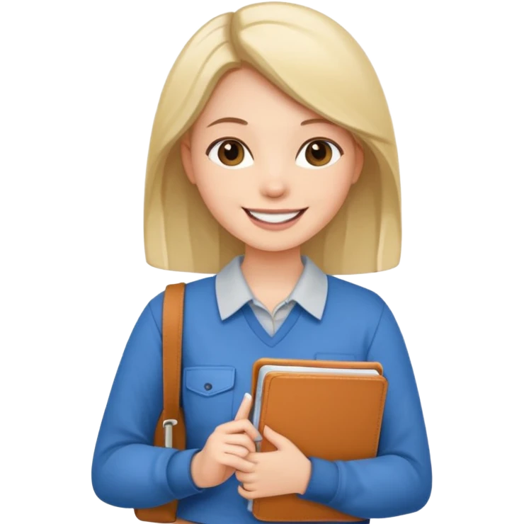 young woman with planner wears casual clothes emoji
