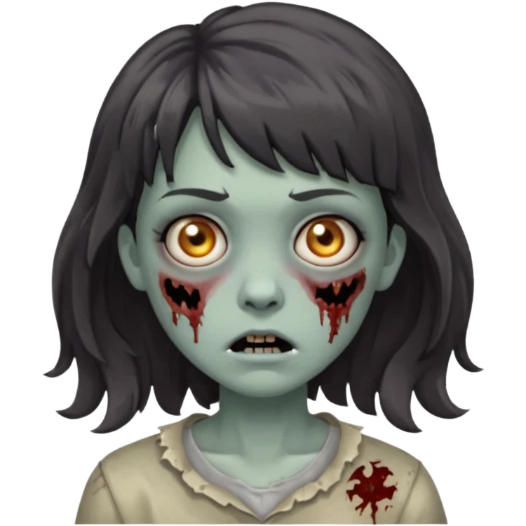 A zombie with big wavy dark hair and short bangs emoji
