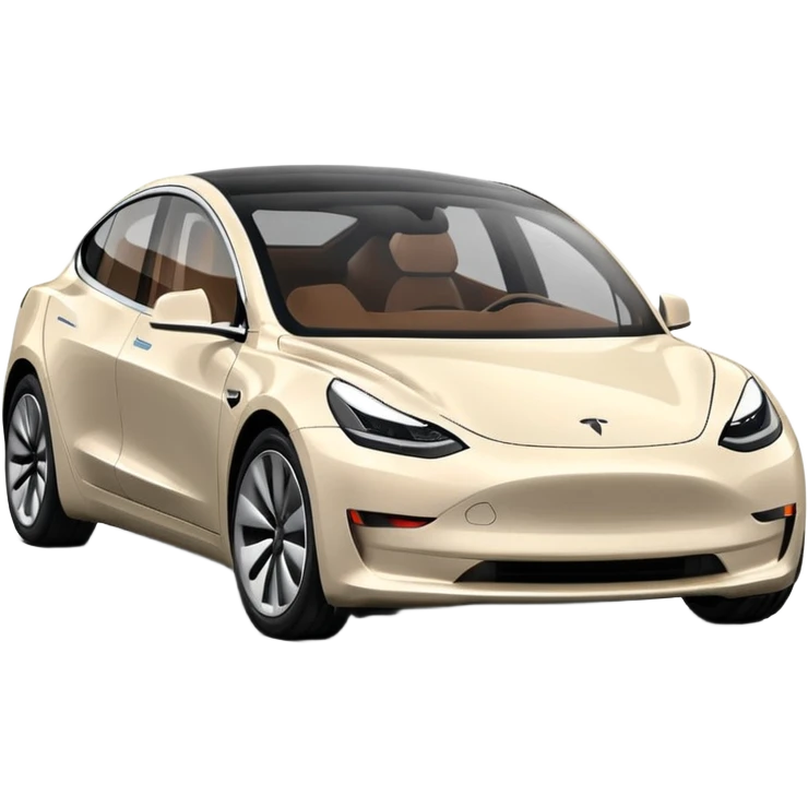 Tesla model 3 white. Icon. In a hurry, late  emoji