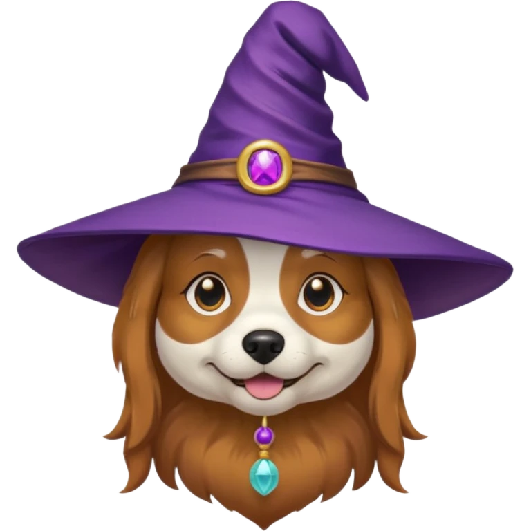 dog wear purple wicth hat emoji