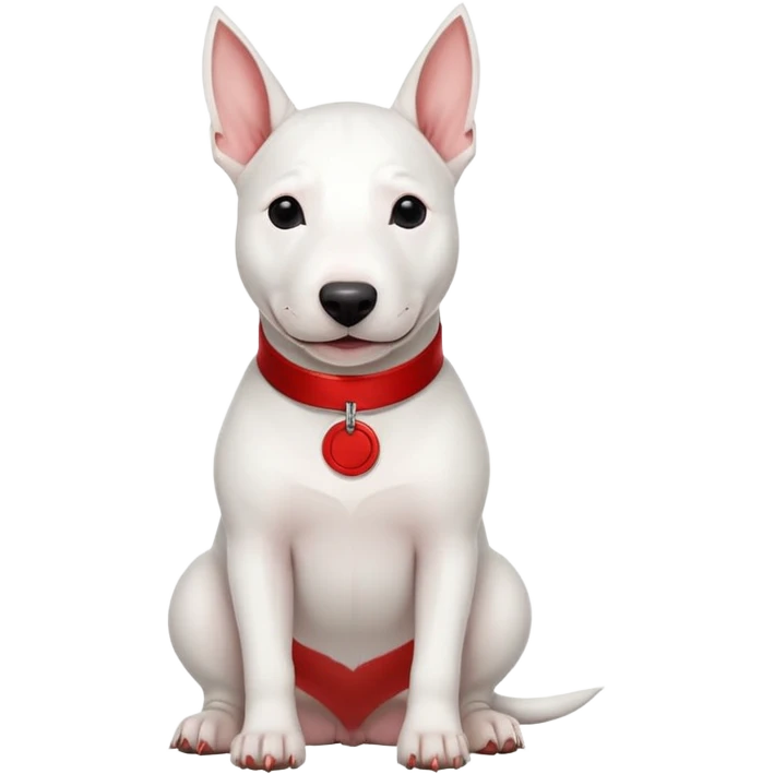 Target store mascot, white bull terrier dog with red bullseye around one eye, sitting and smiling, simple, iconic emoji