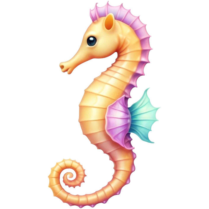 Cinematic Cute Sea Horse Portrait Emoji, Head tilted playfully and inquisitively, featuring a charming, petite seahorse with a softly curved body in pastel tones, a delicately coiled tail and round, sparkling eyes full of gentle wonder, Simplified yet irresistibly adorable features, highly detailed, glowing with a warm, inviting aquatic glow, high shine, affectionate and lively, stylized with a touch of enchanting marine charm, soft glowing outline, capturing the essence of a mischievous yet loving seahorse that seems as if it could float out of the screen into your arms! emoji