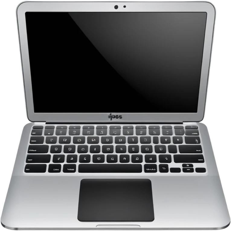 iOS-style emoji of a modern laptop. Smooth gradients, rounded shape, metallic look. Simple, clean, no background, balanced proportions black screen. emoji