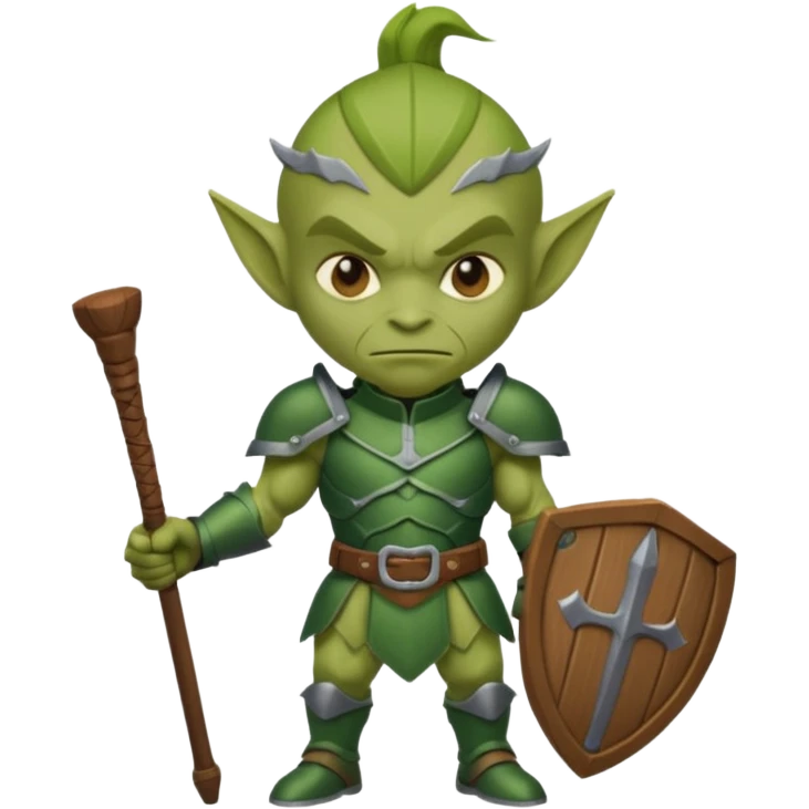 Goblin Warrior – short green goblin with armor and wooden club emoji