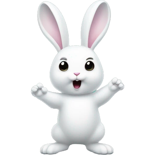 White bunny standing on its hind legs, holding a ghost figure emoji