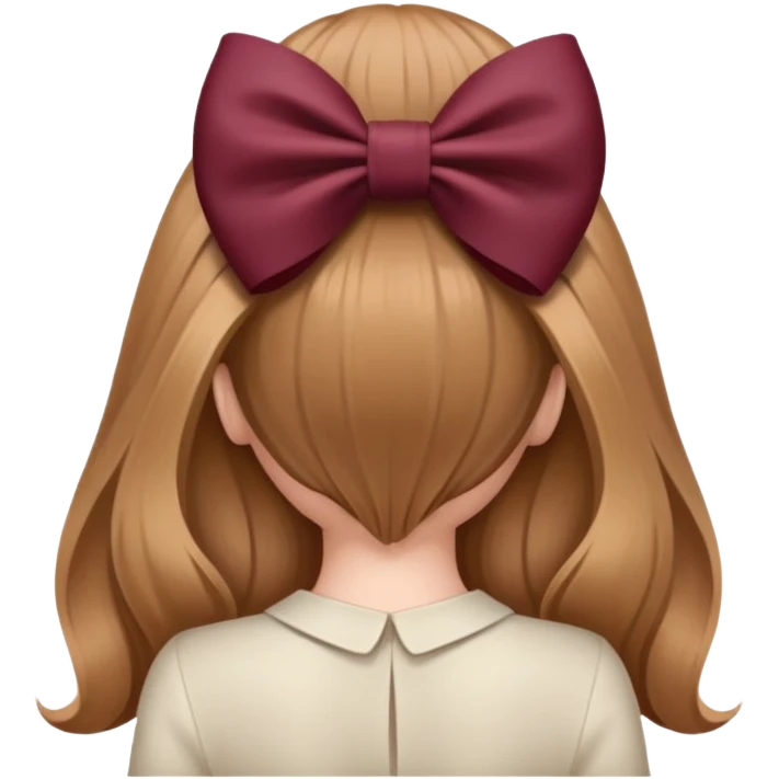 light brown open hair from behind with a burgundy bow emoji