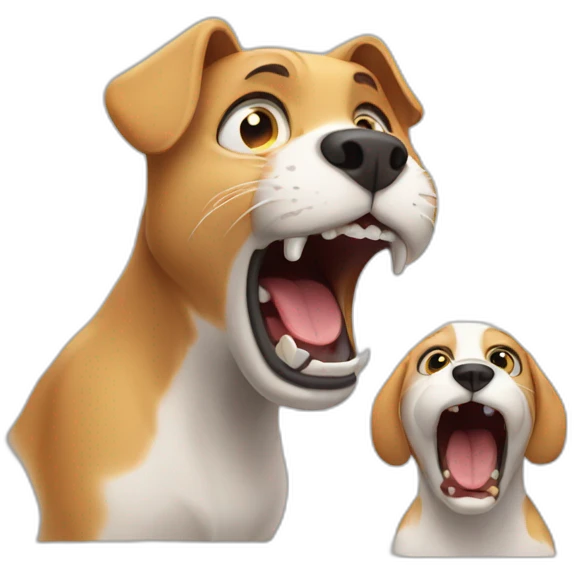 A Cat screaming to a dog emoji
