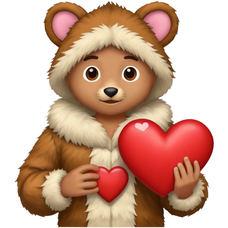 man in furry costume holding heart emoji