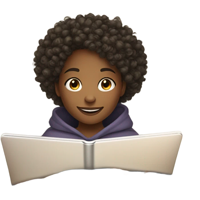 Cute 11 year old light skinned black girl with curly hair playing on iPad under a blanket emoji