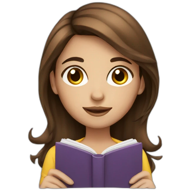 girl brown hair with book emoji