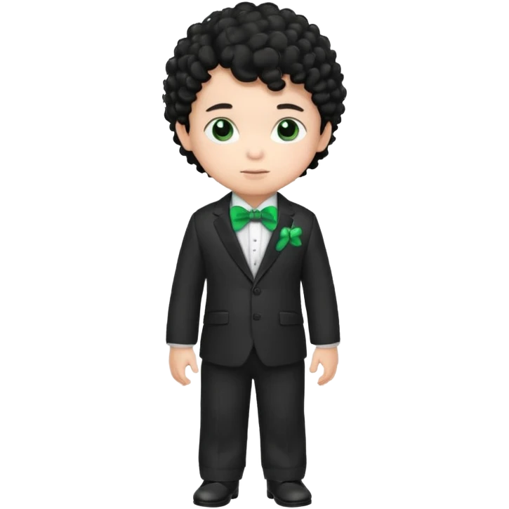 baby boy curly black hair in suit, with green bow emoji