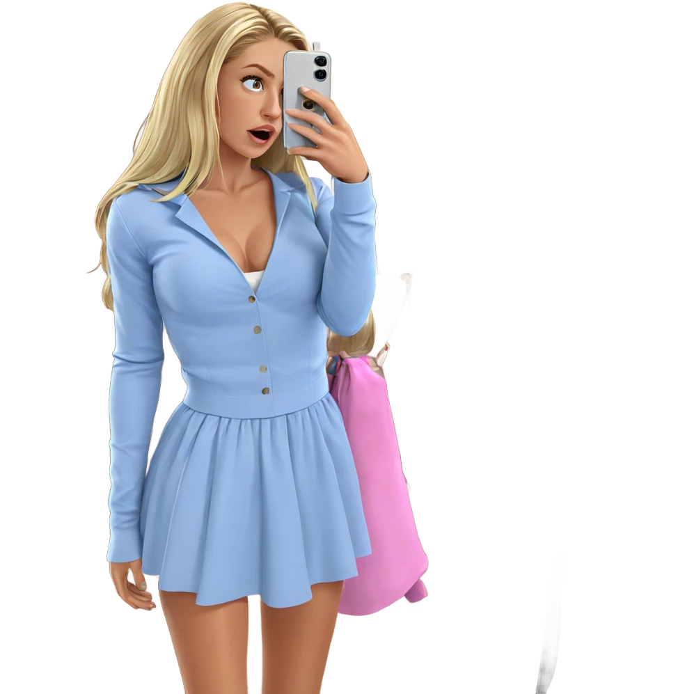 blonde girl taking mirror selfie emoji