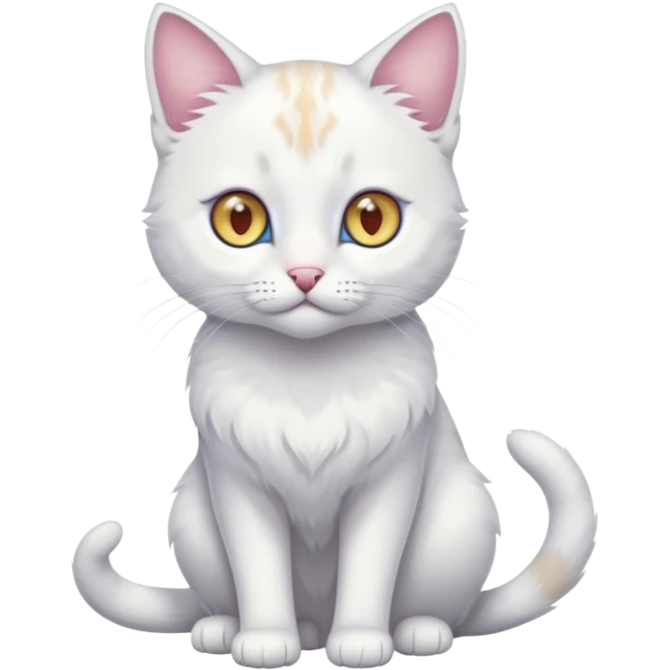 White beautiful elegant slim pretty realistic feline with heterochromia, full body emoji