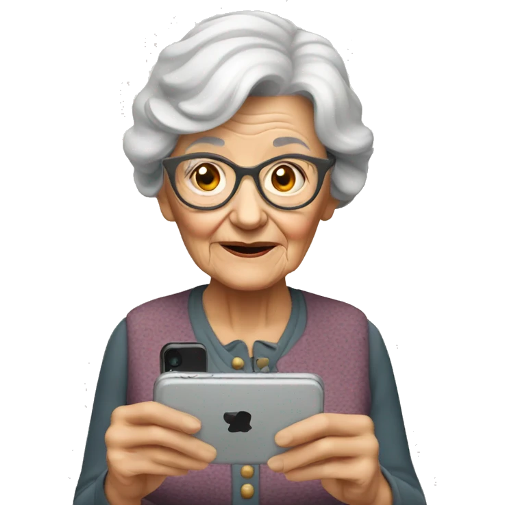old lady with iphone
 emoji