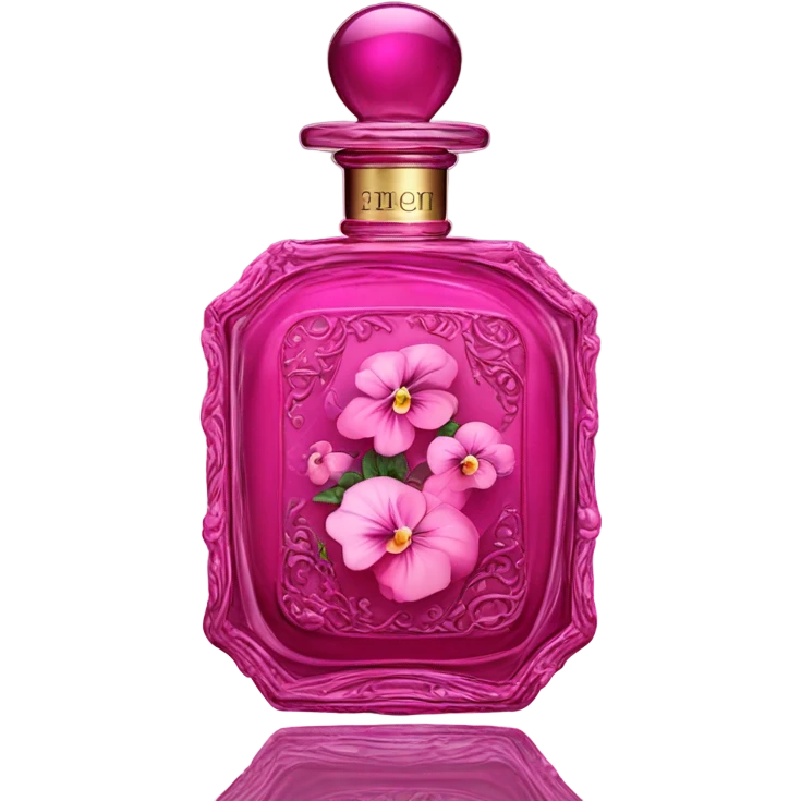 Dark pink vintage French style perfume bottle with pink pansies  emoji