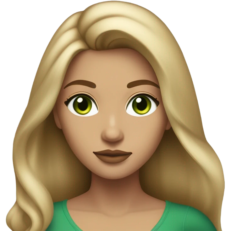 light tan skin, high cheekbone, solo dark blonde girl with green eyes, medium bust, long blow out hair, baddie, middle part, sultry emoji