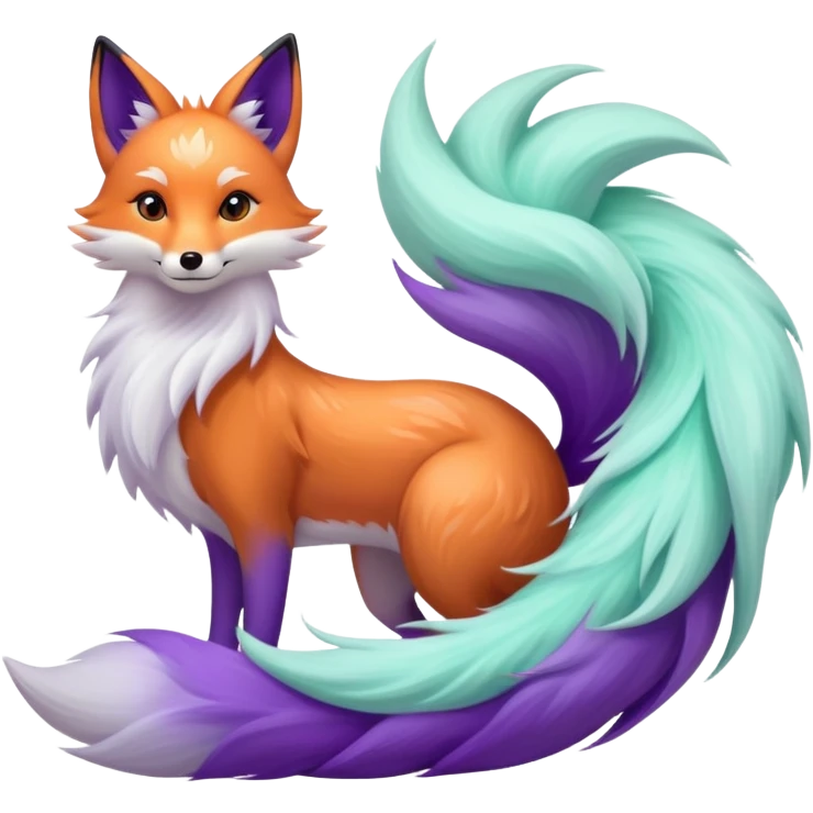 Nine-tailed fox in mint and purple tones  emoji