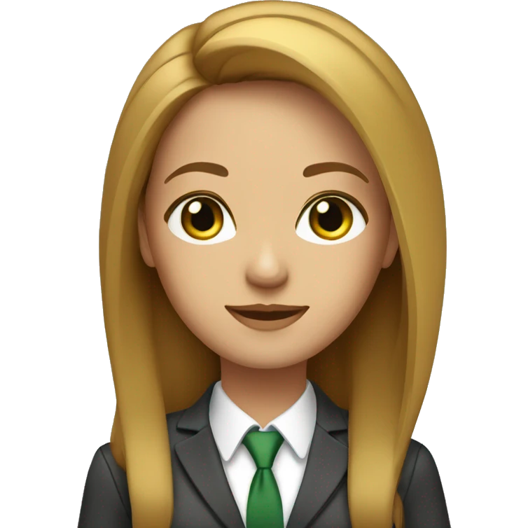 executive woman, long straight golden brown hair, green eyes, business suit emoji