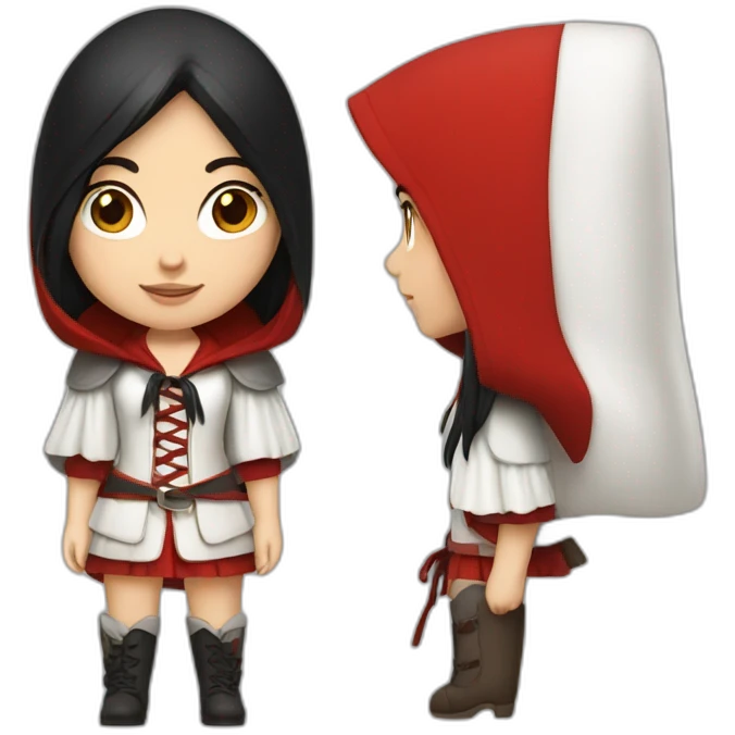White girl long straight black hair with white streak hair and red ridding hood emoji