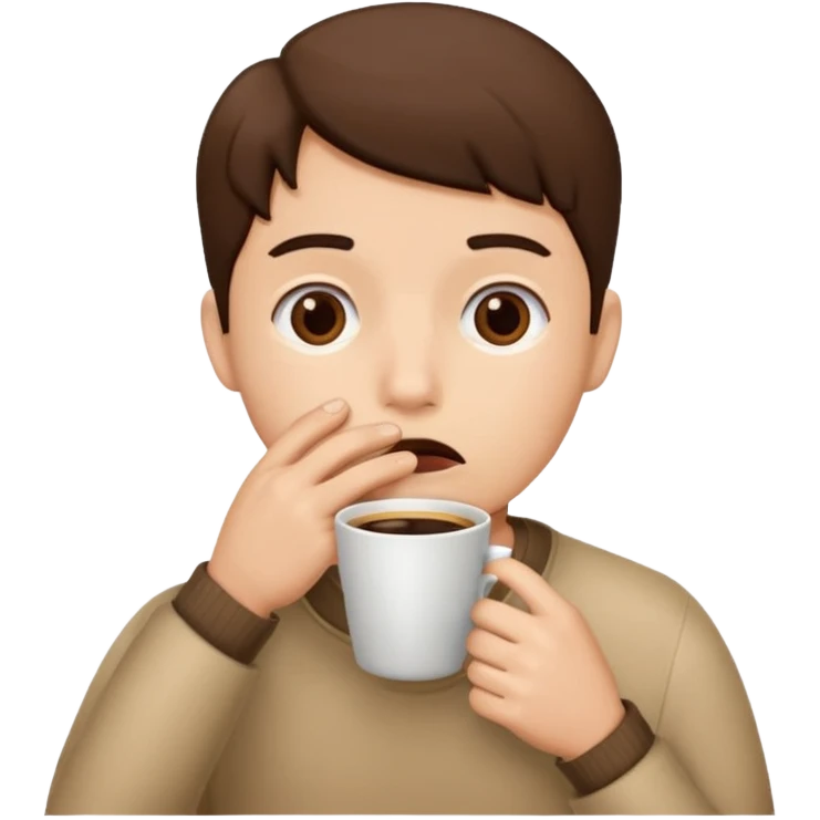 Tired emoji holding coffee with hand over mouth emoji