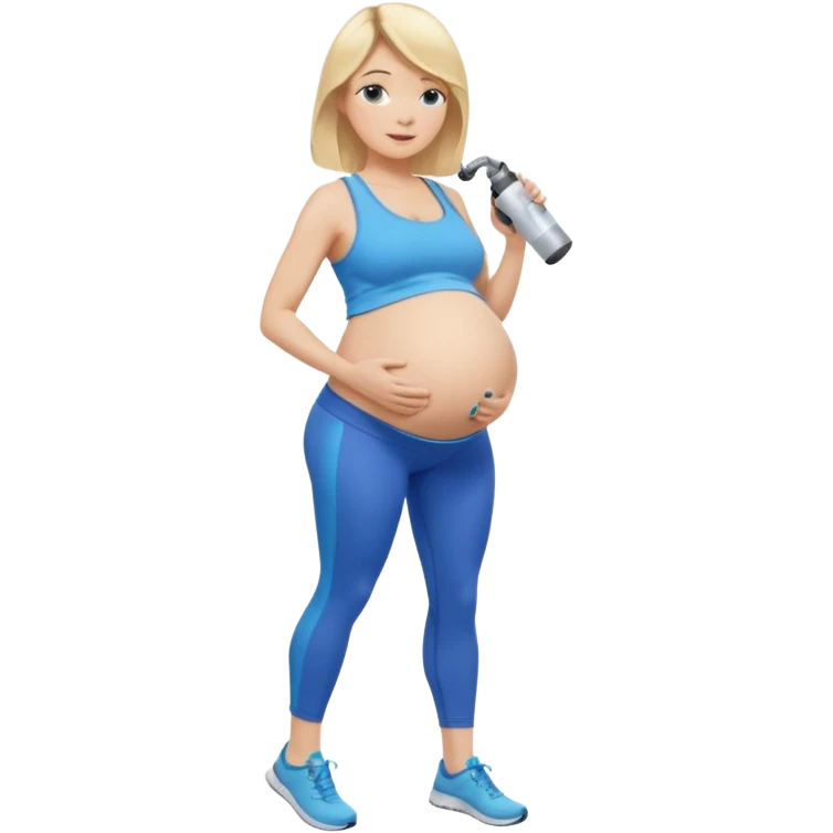 Woman blonde hair tank top blue leggings pregnant belly holding a pump bigger hips emoji