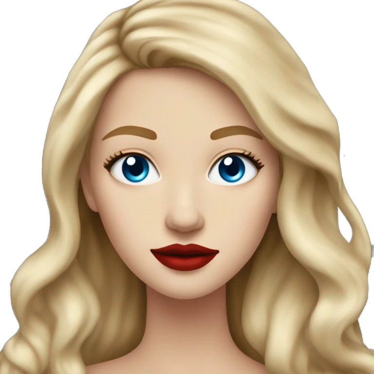 a white girl with blue eyes and long dirty blonde hair with red lipstick on  emoji